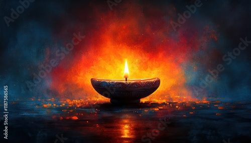 Diwali Celebration Vibrant Festival Background with Decorative Oil Lamp Colorful Watercolor Design photo