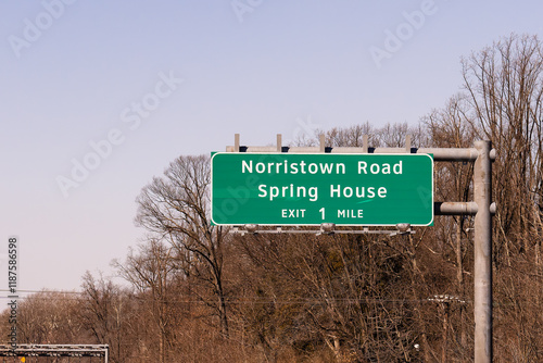 exit sign on Fort Washington Expressway or PA-309 for Norristown Road and Spring House, Pennsylvania photo