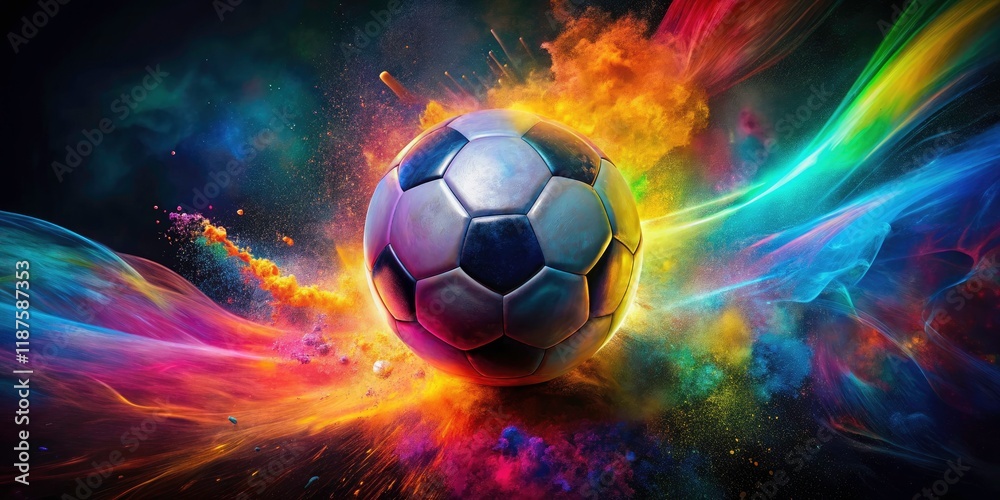 Naklejka premium Abstract Colorful Grunge Soccer Ball - Long Exposure Artistry for Sport Enthusiasts and Creative Concepts