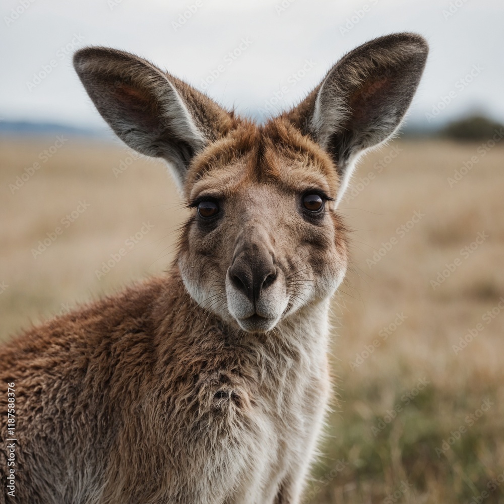 Fototapeta premium A kangaroo with large ears and a curious expression against a white background.