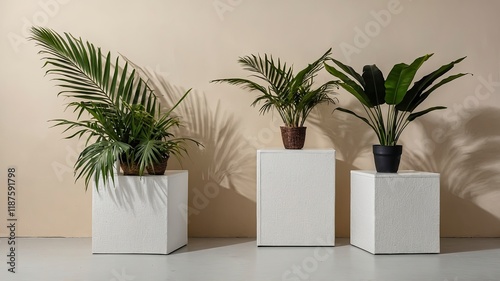 3D illustration Set of plants in pots Strelitzia palm and Dracaena
 photo