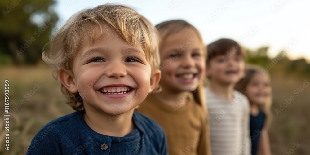 A group of happy children joyfully smiles at the camera, surrounded by nature, embodying innocence, friendship, and the carefree spirit of childhood. A group of happy children joyfully smiles at the camera, surrounded by nature, embodying innocence, friendship, and the carefree spirit of childhood.