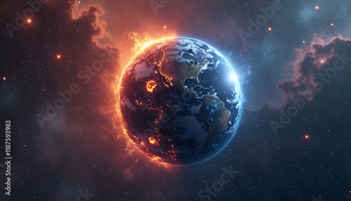 Fototapeta Naklejka Na Ścianę i Meble -  an image of the earth burning in space