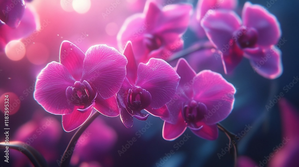 Close-up of vibrant pink orchids in soft, warm light. Close-up of vibrant pink orchids in soft, warm light.