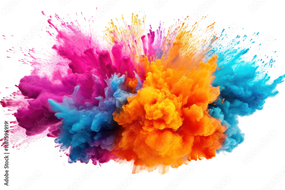 Colorful explosion of paint and smoke creates an artistic display of vibrant hues in abstract design Colorful explosion of paint and smoke creates an artistic display of vibrant hues in abstract design