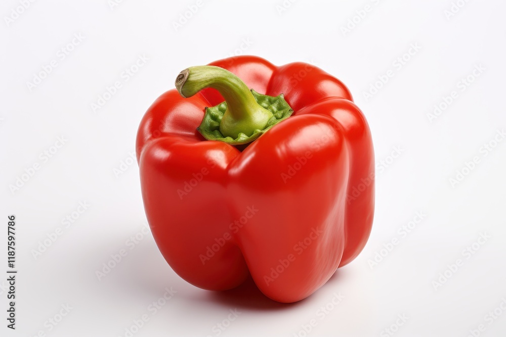 Fresh red bell pepper on a plain background showcasing its vibrant color and smooth surface Fresh red bell pepper on a plain background showcasing its vibrant color and smooth surface
