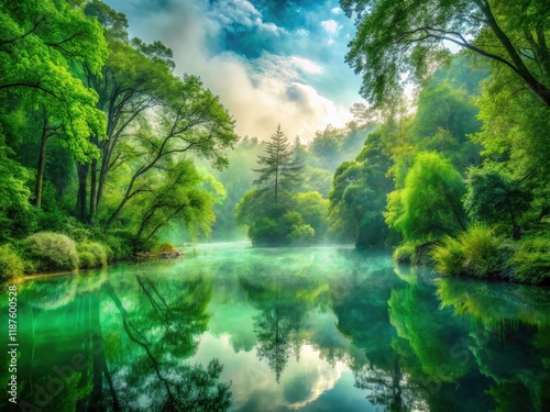 Emerald Pond Double Exposure Surreal Photography: Dreamlike Reflections & Nature Escape
