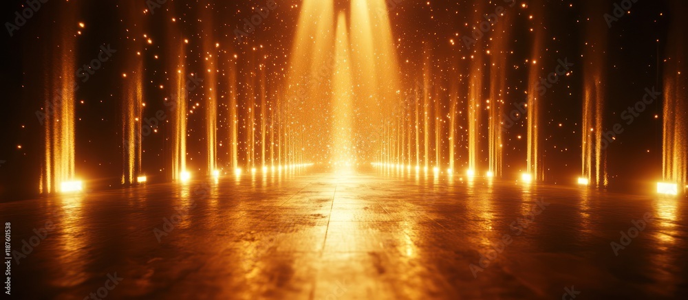 Fototapeta premium Golden stage lights, path, sparkle