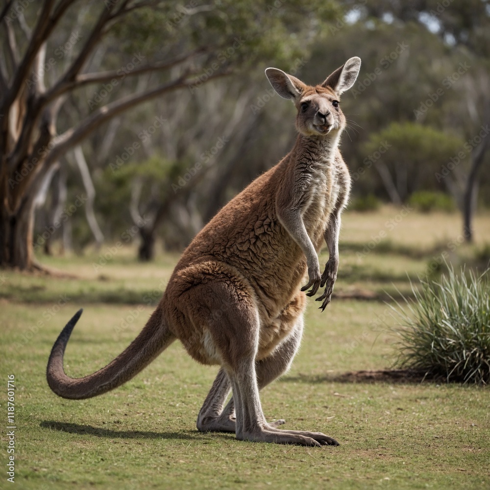 A playful kangaroo bouncing on its hind legs with a white background. A playful kangaroo bouncing on its hind legs with a white background.