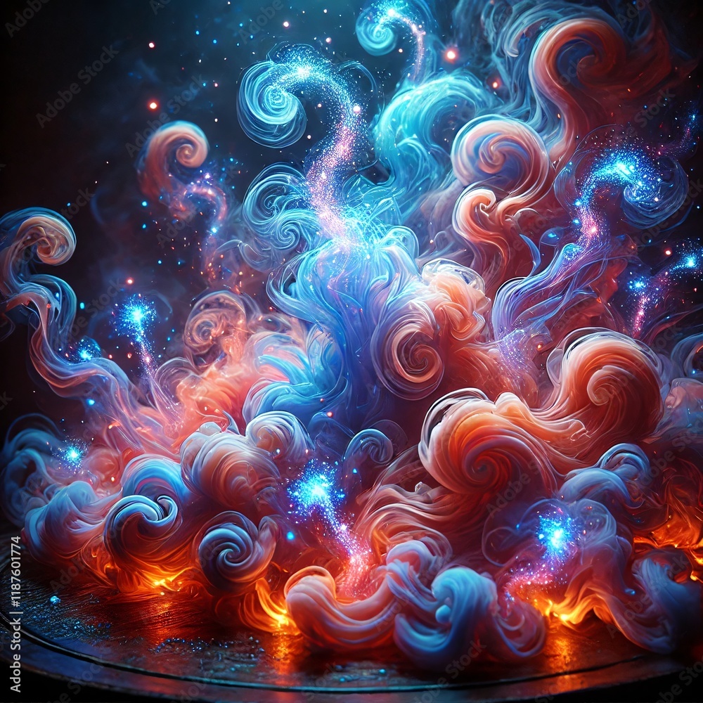 Obraz premium Vibrant swirling clouds with glowing particles