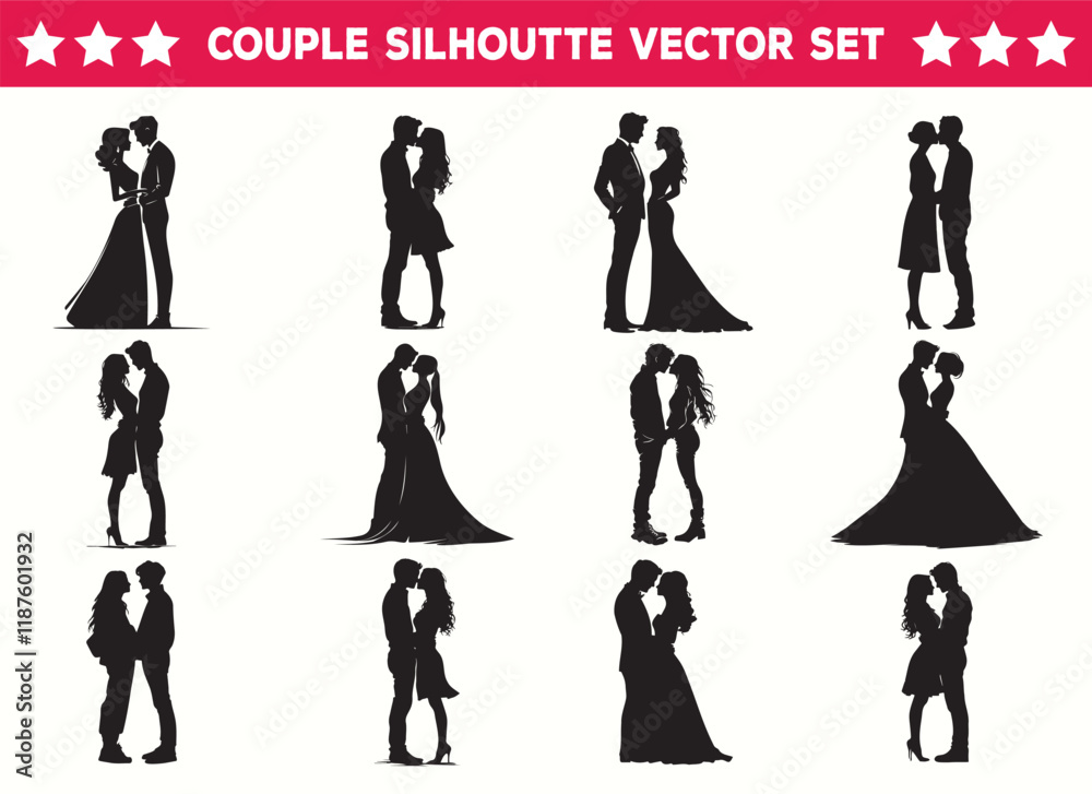 Fototapeta premium Set of Romantic Couple Silhouettes in Various Poses Bundle For you