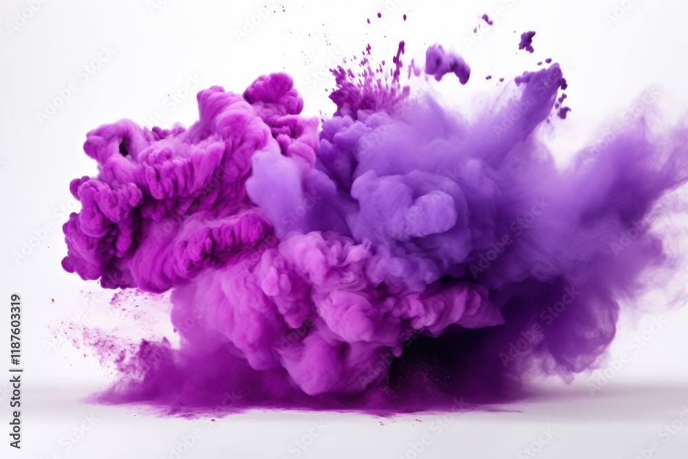 Colorful purple smoke burst creating dynamic visual effects in a bright environment Colorful purple smoke burst creating dynamic visual effects in a bright environment