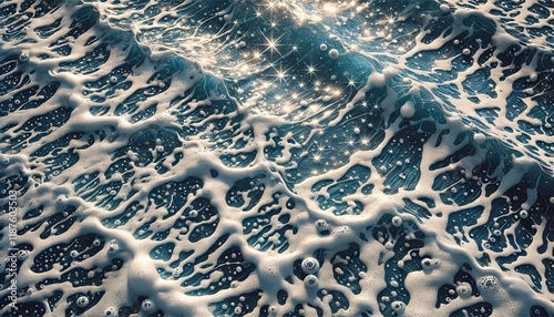 Foamy ocean waves sparkling under sunlight
