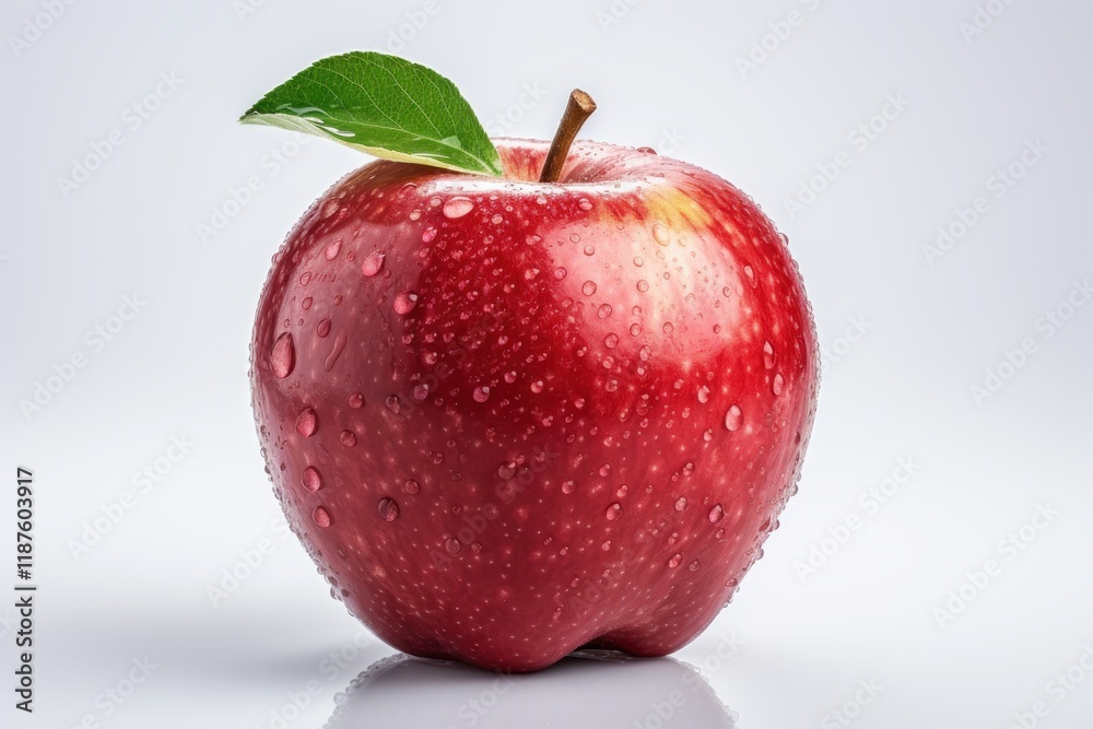 Fresh red apple with droplets on its surface, showcasing natural beauty and vibrant color Fresh red apple with droplets on its surface, showcasing natural beauty and vibrant color