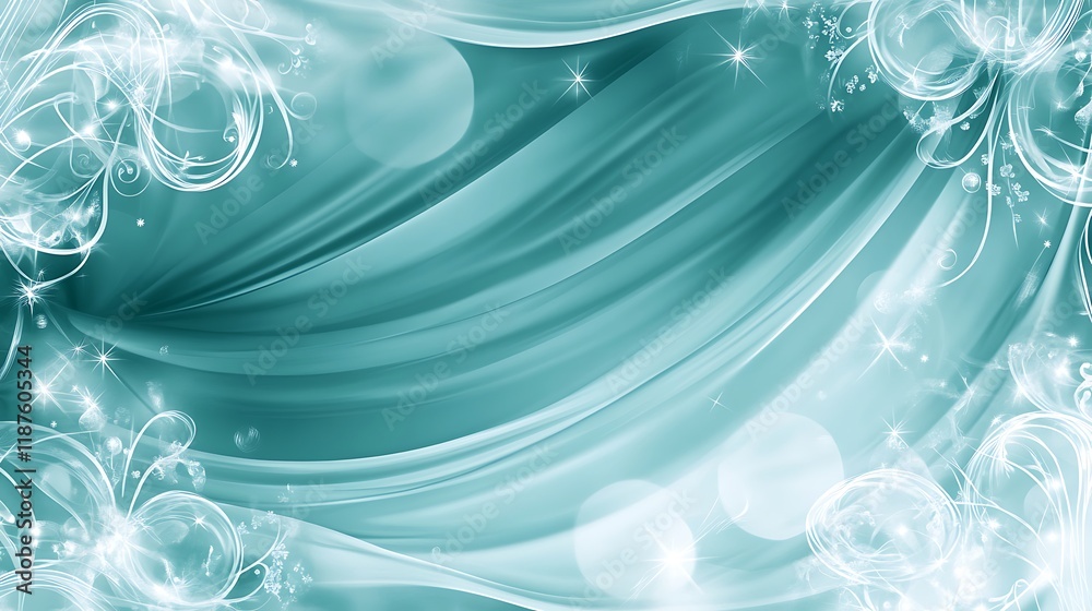 Teal Draped Background With Sparkling Floral Designs Teal Draped Background With Sparkling Floral Designs