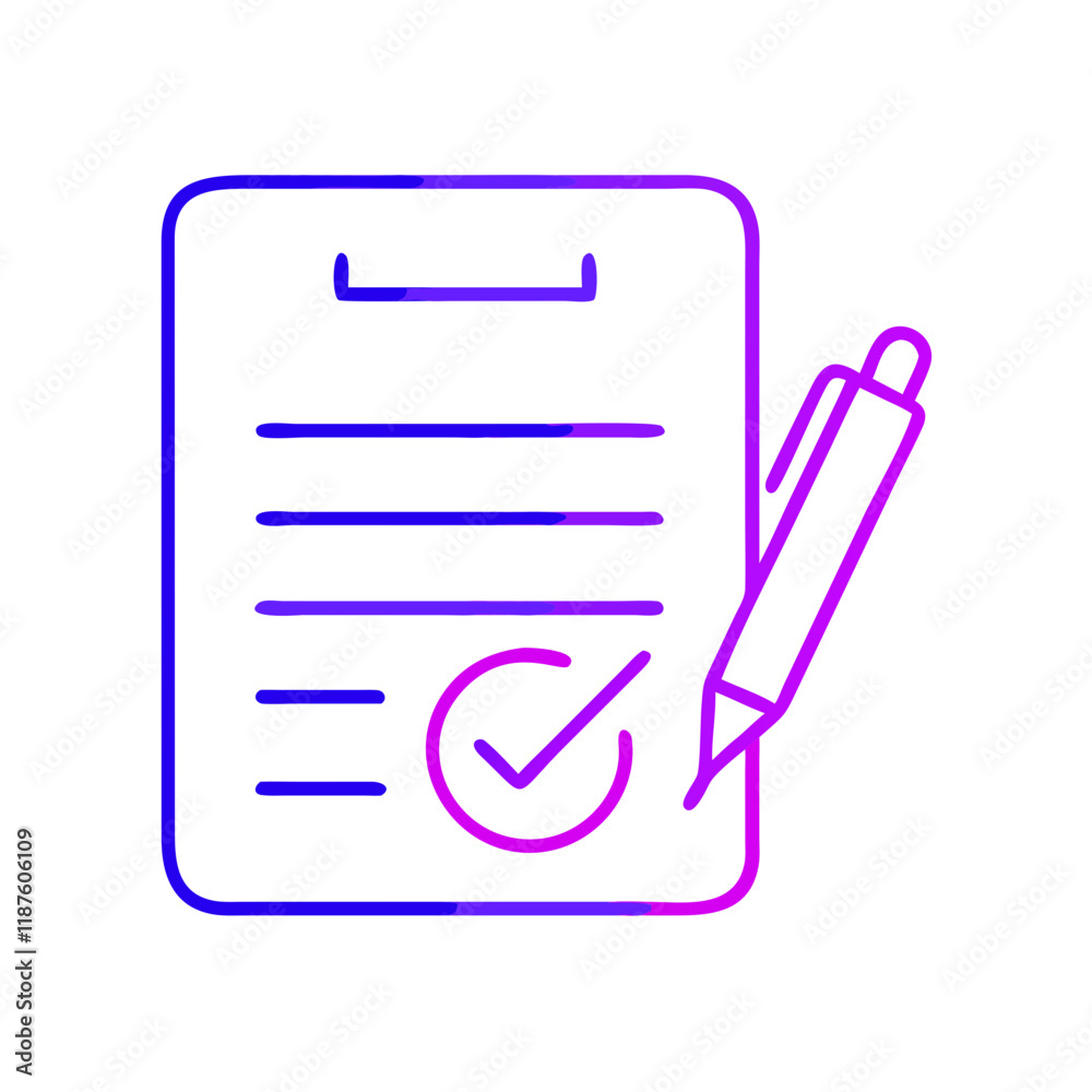 Document with pen and checkmark icon in gradient design Document with pen and checkmark icon in gradient design