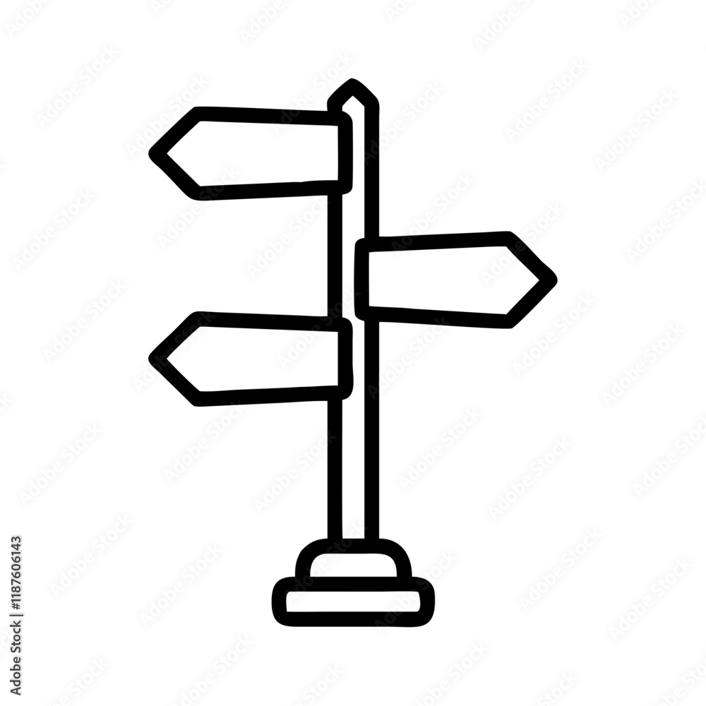 Directional signpost icon with three arrows in outline style Directional signpost icon with three arrows in outline style