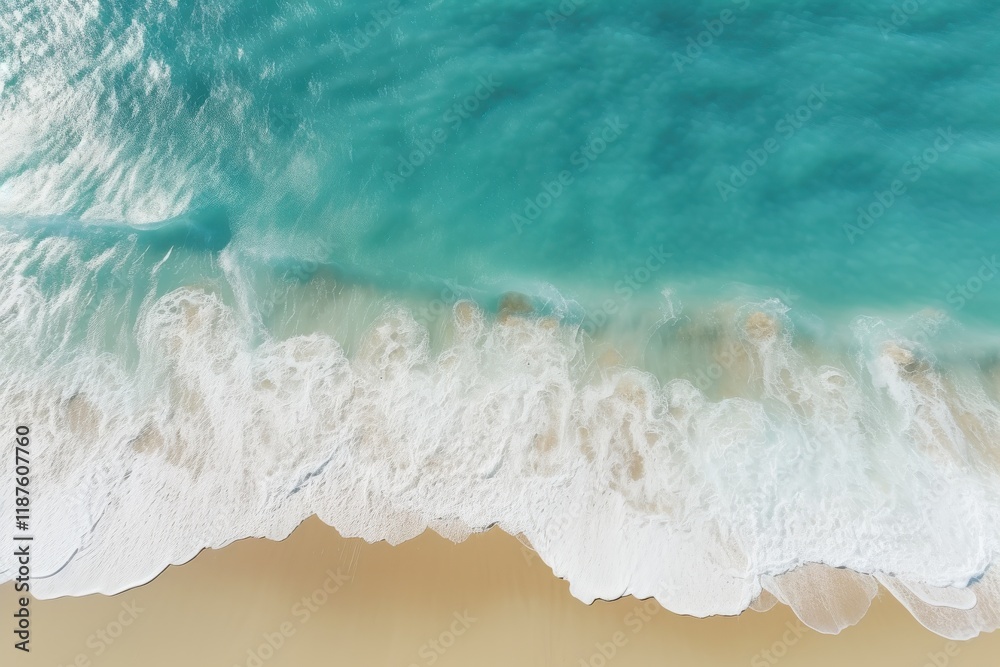 Waves crashing gently on a sandy beach during a sunny day near the ocean shore Waves crashing gently on a sandy beach during a sunny day near the ocean shore