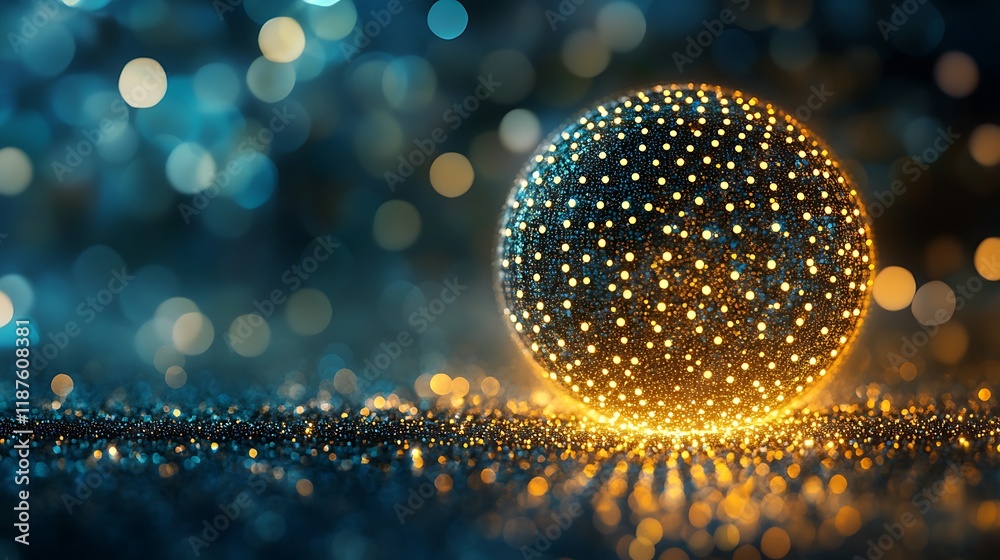 © pongtap - Radiant golden sphere abstract background digital art bokeh effects