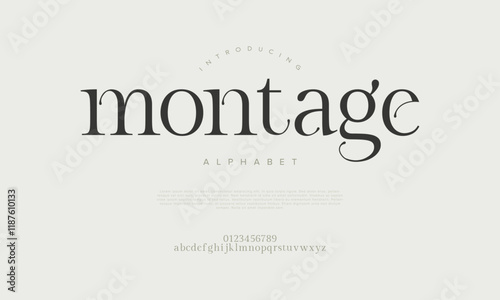 Montage typography beauty fashion elegant minimalist serif italic fonts decorative wedding vintage retro logos. Minimal luxury font alphabet logo. Vector illustration