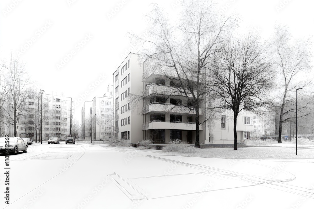 Fototapeta premium Urban planning, sketch of sustainable design, emphasizing green spaces, walkable zones, eco-friendly features for modern, efficient city layout.