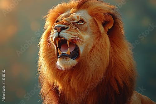 Majestic African Lion Roaring With Powerful Mane photo