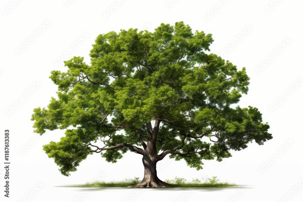 Obraz premium Vibrant oak tree stands tall in a bright landscape with lush green leaves during midday sunlight
