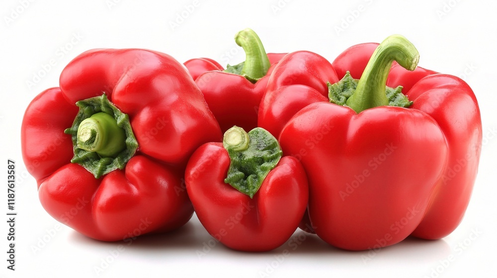 Fresh Ripe Red Bell Peppers Isolated on White Background Fresh Ripe Red Bell Peppers Isolated on White Background