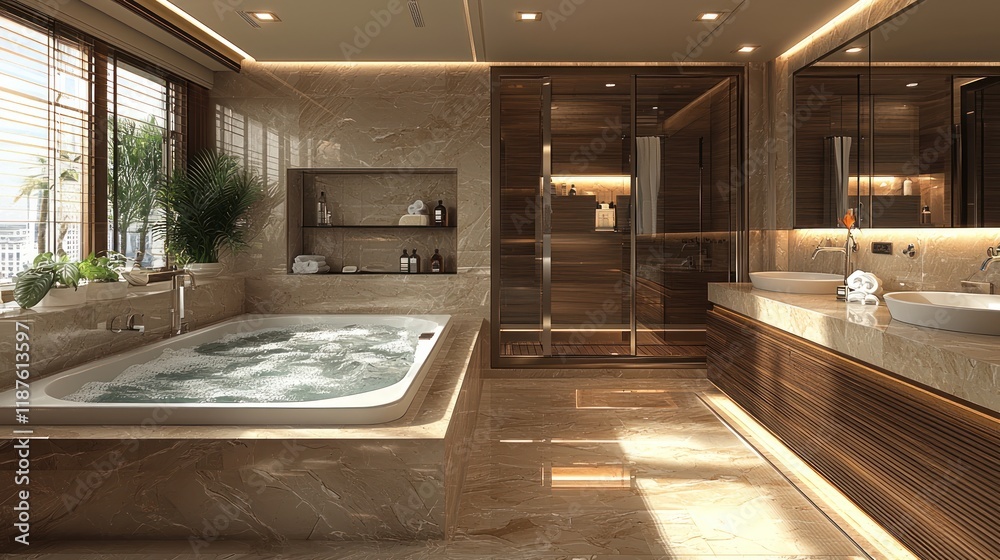 Obraz premium Modern bathroom with spa features and elegant design.