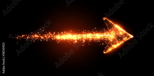 Glowing orange neon arrow composed of dynamic particles
