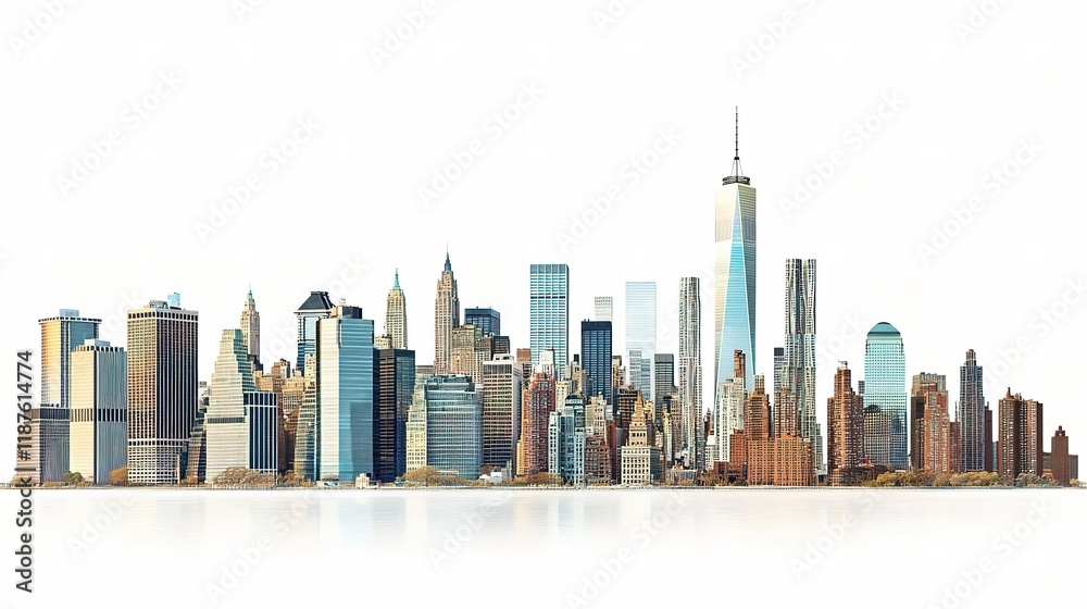 Fototapeta premium City Skyline Panorama: A stunning cityscape showcasing a modern metropolis with an array of towering skyscrapers, capturing the dynamic essence of urban life.