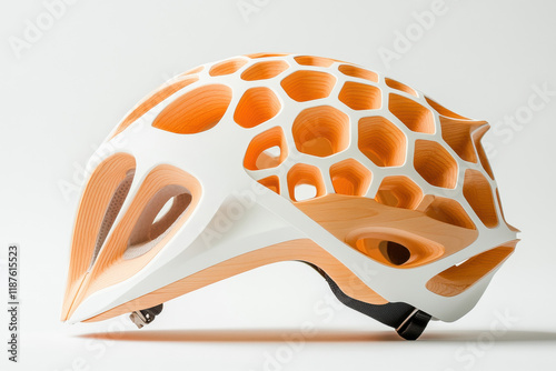 Biomimicry, A bike helmet designed with a honeycomb structure, showcasing innovative safety and style in modern headgear. photo