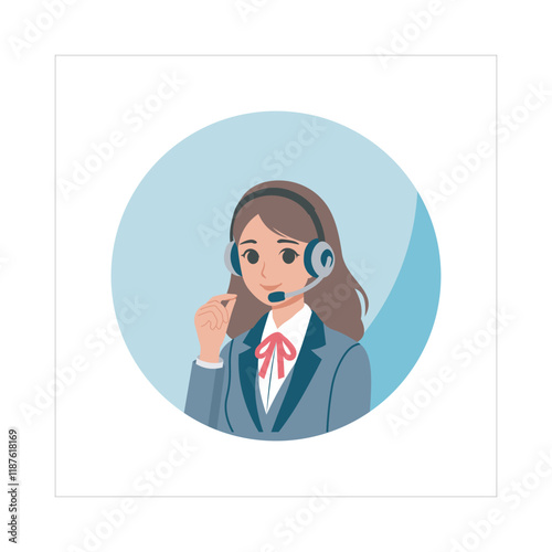 Call Center Woman Vector Illustration, Flat Design Character