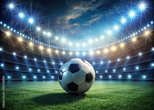 Illuminated Soccer Ball, Stadium Surreal Photography, Fantasy Football