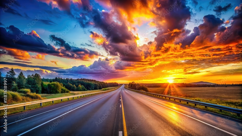 Naklejka premium Interstate Highway Road Trip - AI Photography, Scenic Highway, Open Road