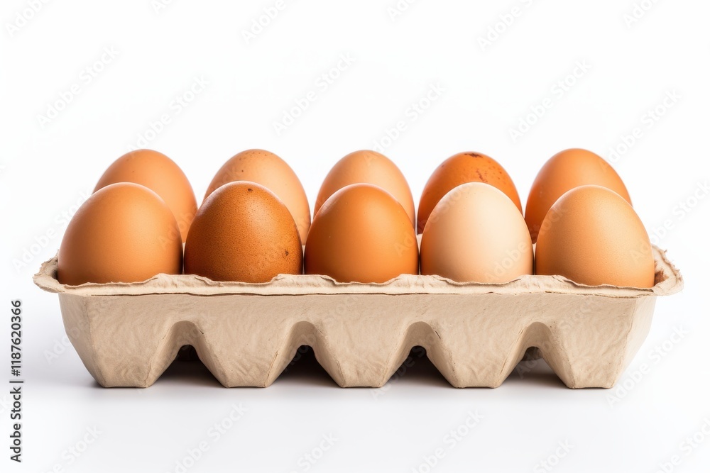 Fresh eggs displayed in a carton highlighting various shades of shell colors and textures