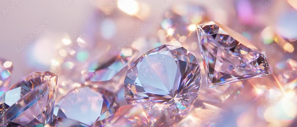 Anamorphic video diamond Glare Mystically Sparkles. Modern background with polygonal crystals. Diamond reflection crystals are animated in the background. 