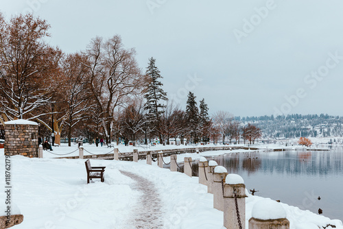 Winter in Downtown Kelowna Okanagan Lake