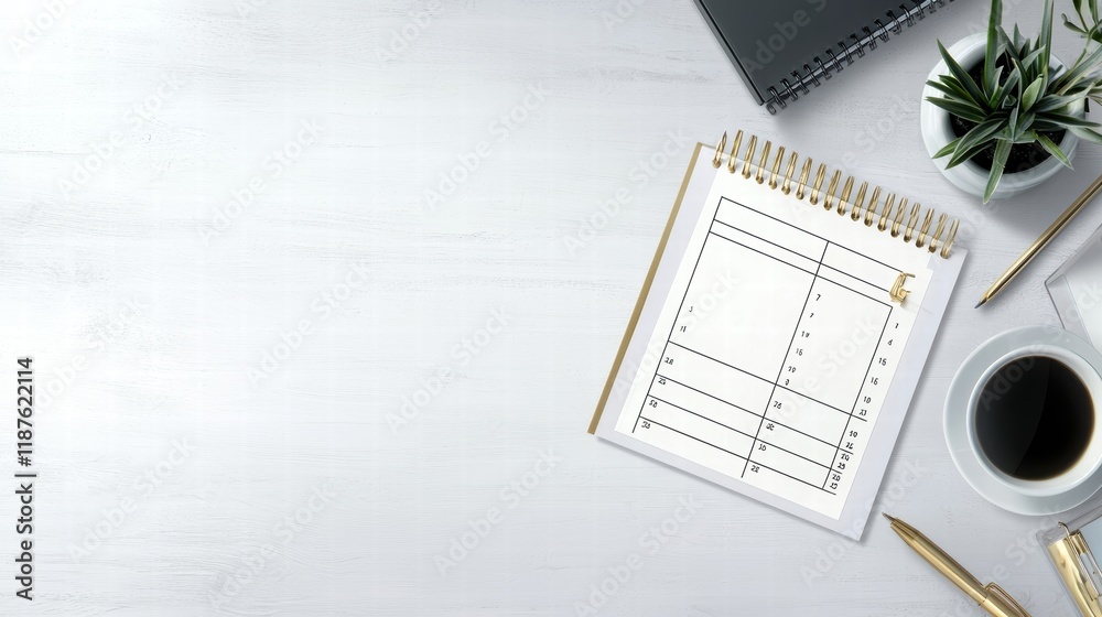 Fototapeta premium Blank desk calendar layout with a modern aesthetic, placed on a clean workspace background.