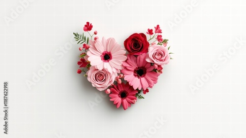 Heart-shaped floral arrangement with pink and red roses for Valentine's Day gifting