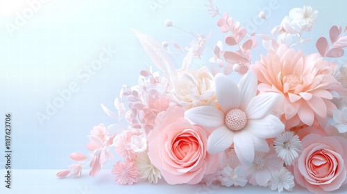 Soft pastel-colored flowers arranged beautifully for a romantic Valentine's Day display