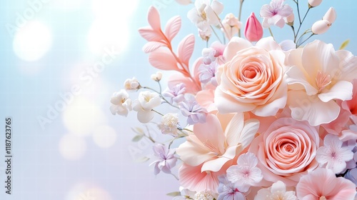 Soft pastel-colored flowers arranged beautifully for a romantic Valentine's Day display