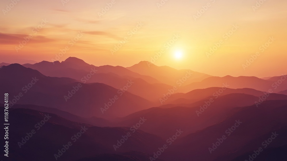 Fototapeta premium Sunset over majestic mountain range with vibrant sky and silhouetted peaks