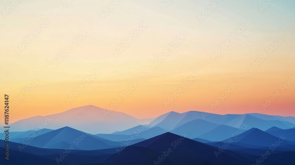 Tranquil mountain range at sunset with vibrant sky Tranquil mountain range at sunset with vibrant sky
