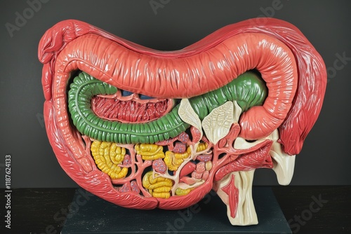 Anatomy Model Displaying Digestive System Structures Educational Setting 3D Visualization Clinical Environment Close-Up View Human Biology Concept photo