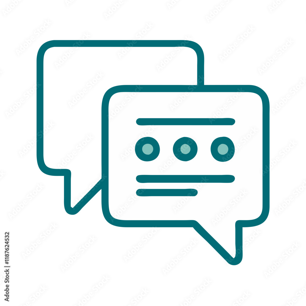 Chat bubble icon with dots in teal outline style Chat bubble icon with dots in teal outline style