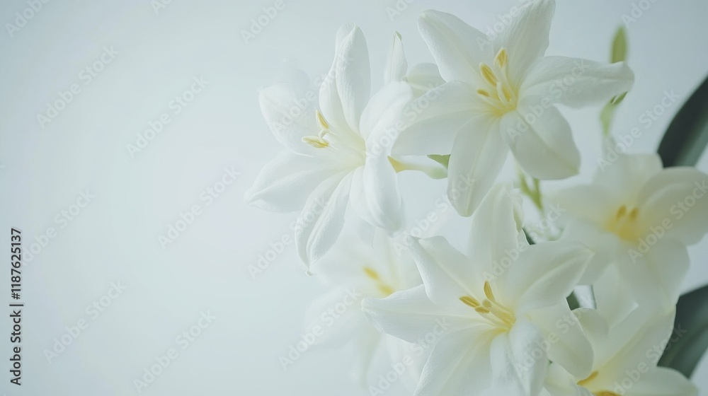 Elegant white lilies in soft focus on light background Elegant white lilies in soft focus on light background
