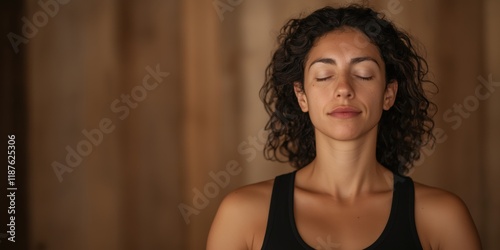 A woman with curly hair sits in a serene setting, eyes closed, symbolizing tranquility and inner peace, reflecting on the importance of mindfulness in everyday life. photo