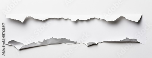 Torn paper strips on white background show textured layers and edges