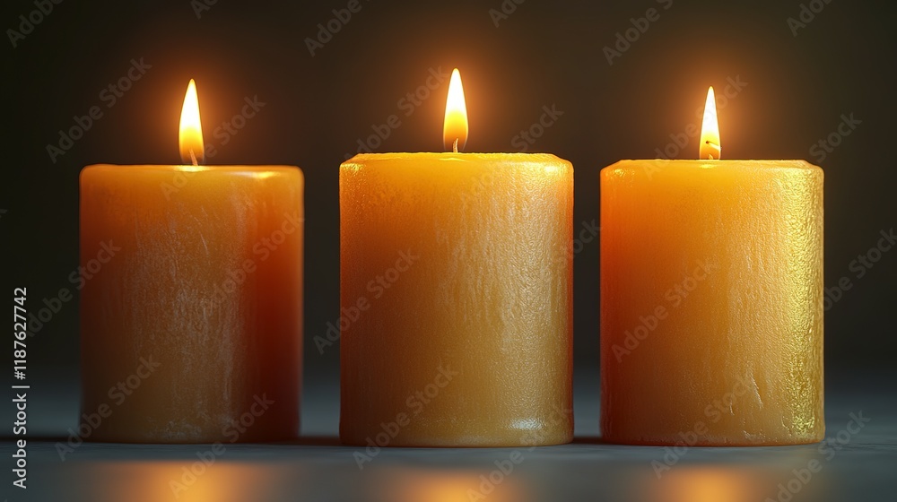 Three Golden Candles Burning Brightly In Darkness Three Golden Candles Burning Brightly In Darkness